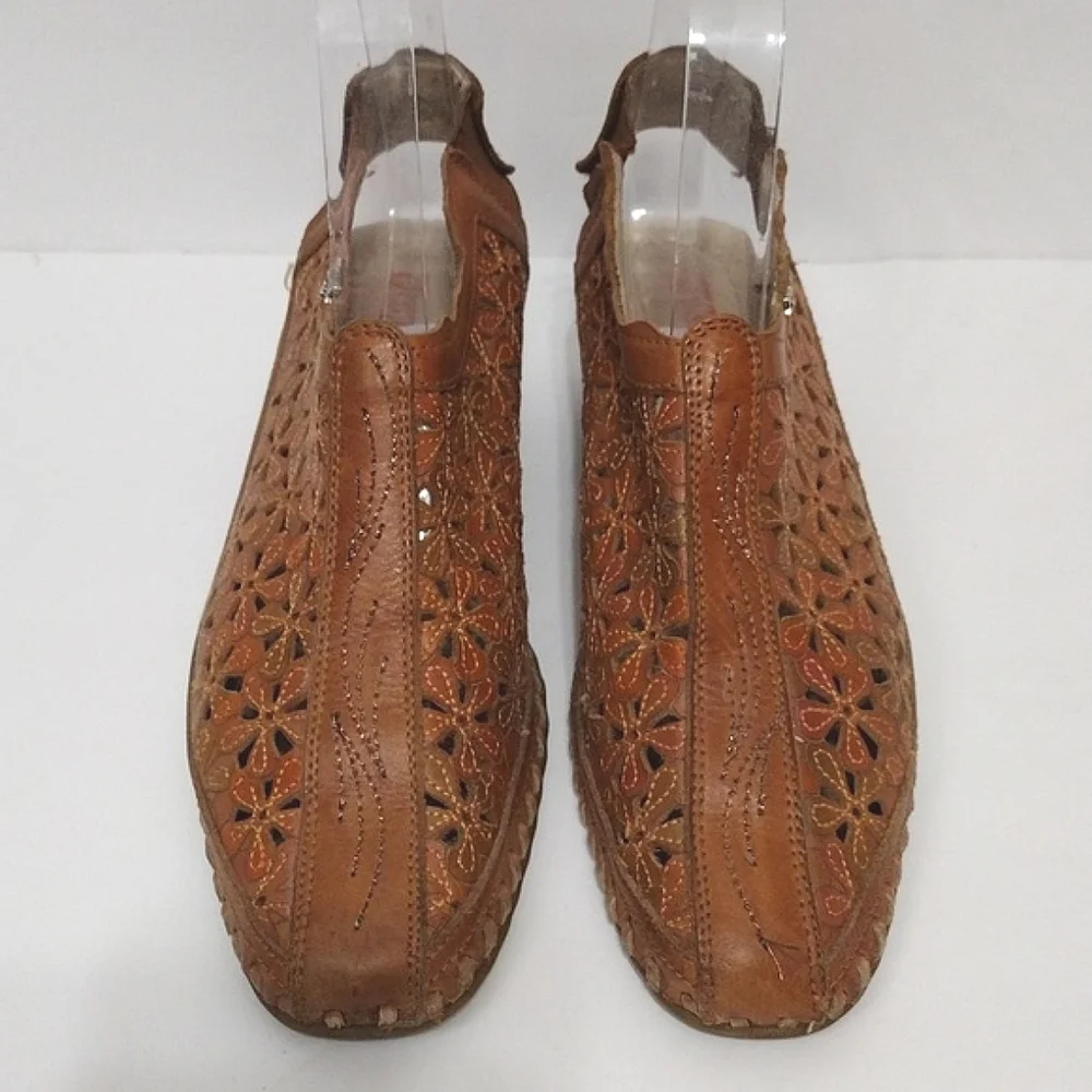 Pikolinos Floral Laser Cut Tan Leather Slingback Sandals US 6 Boho Summer Chic - Picture 4 of 15